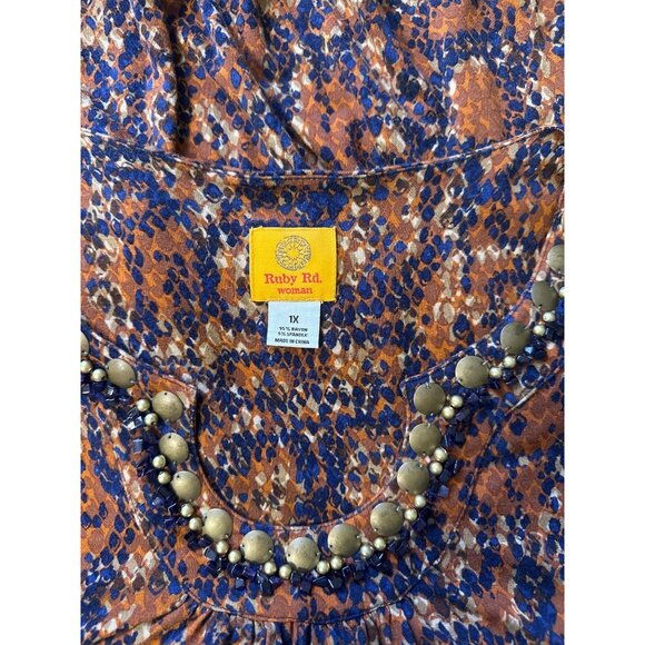 Boho-Style Tunic Top With Beaded Neckline And Animal Print Design Long Sleeves F - Picture 7 of 7